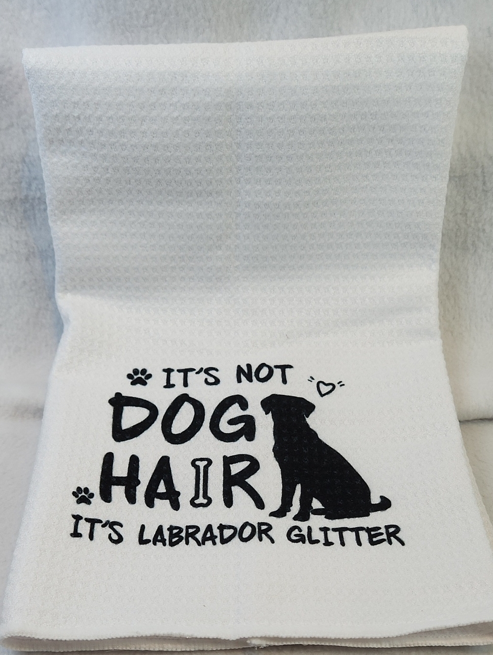 White Labrador Glitter Pet Towel - Playful Dog Design